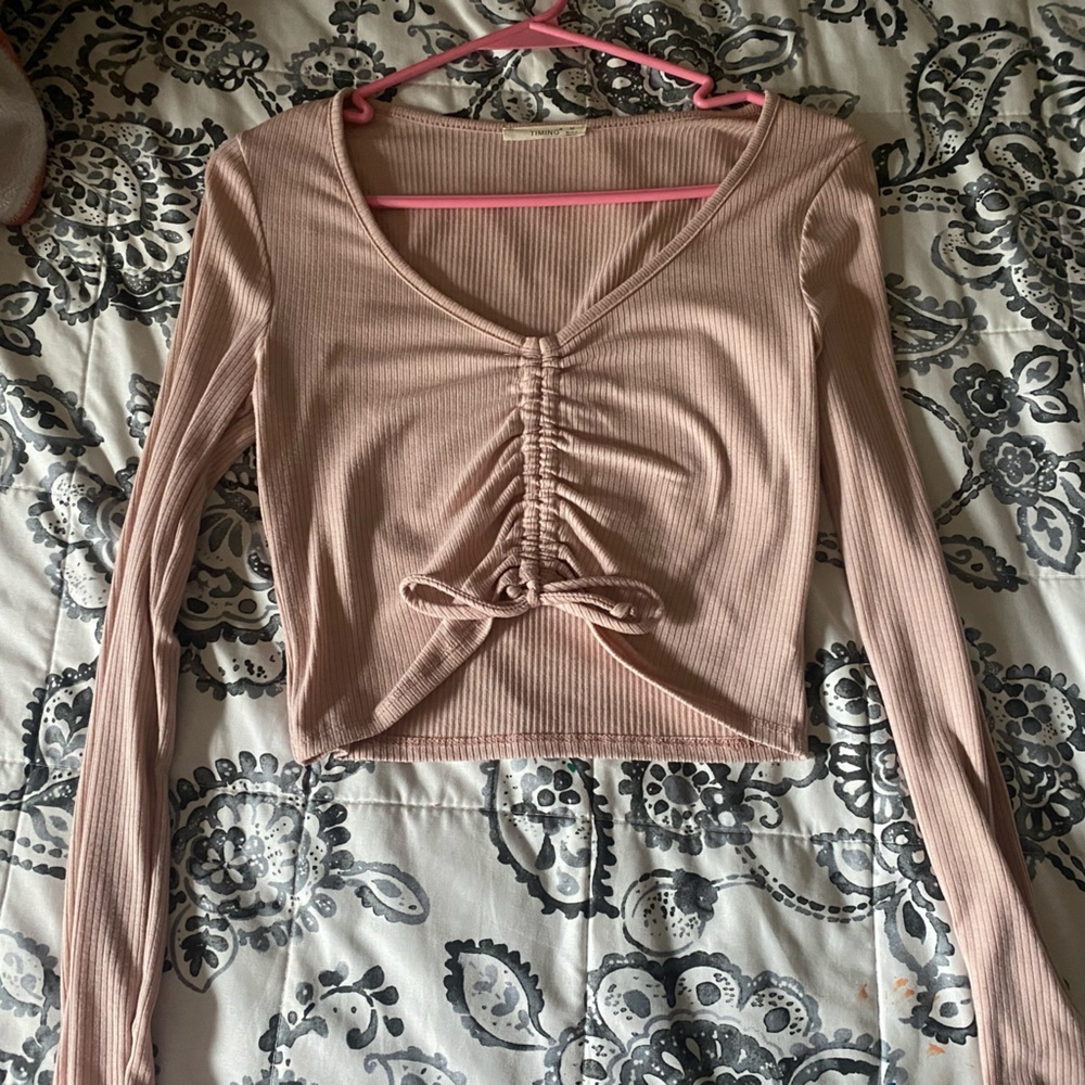 Timing Women's Ribbed Long Sleeve Top - Light Pink